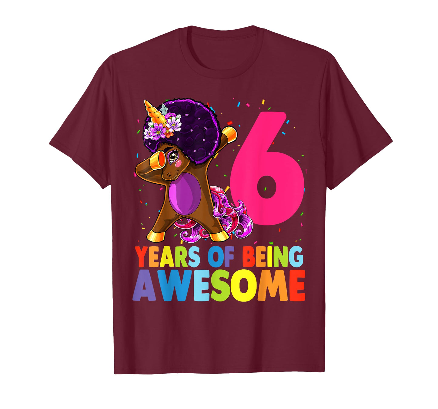 6th Birthday Dabbing Unicorn Afro Party Gift 6 Years Old T-Shirt