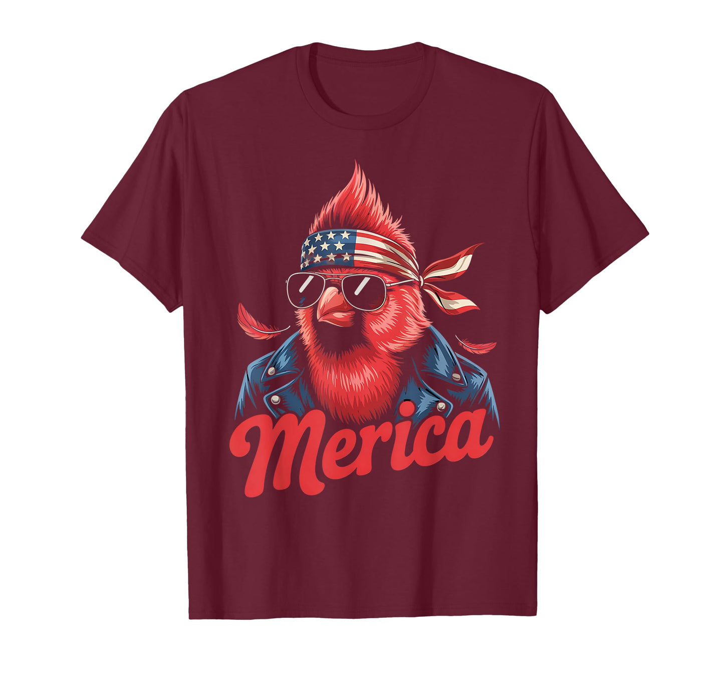 Northern cardinal Bird Lover Sunglasses USA Flag 4th of July T-Shirt