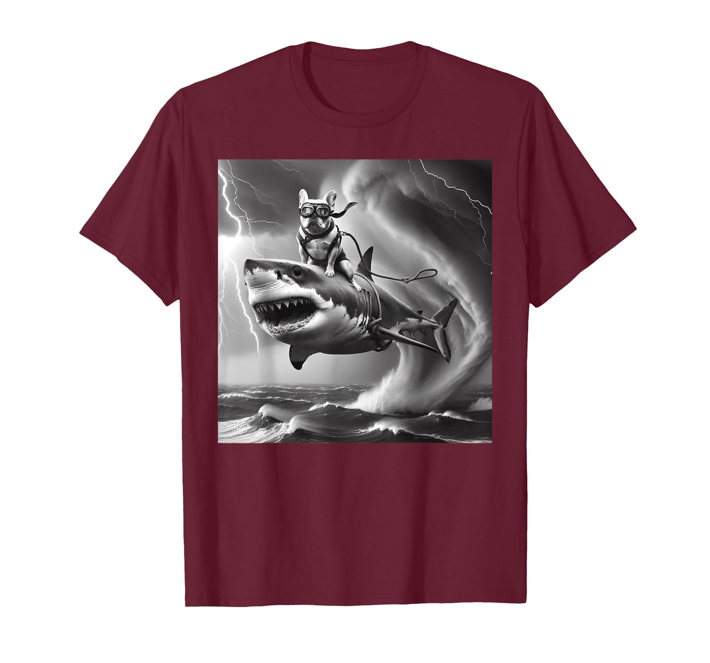 Funny Dog Bulldog Riding a Shark in Tornado Meme T-Shirt
