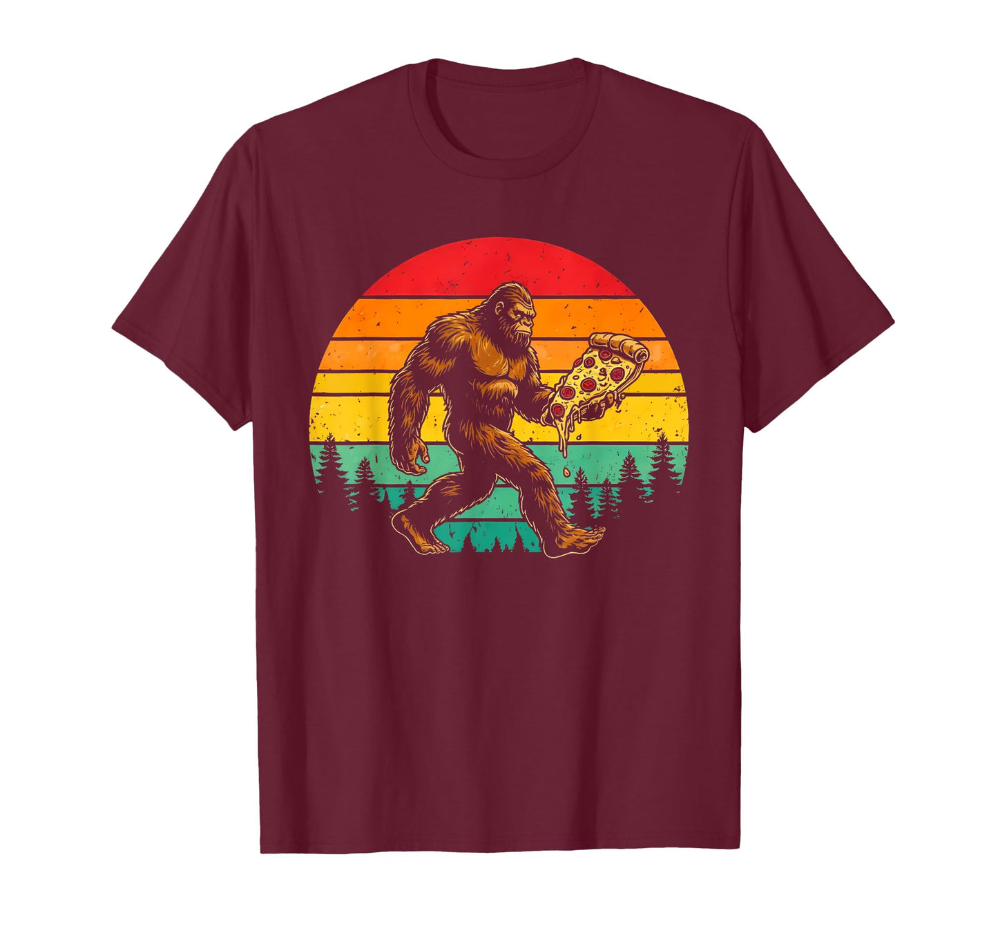 Funny Sasquatch Pizza Lover Retro Sun T-Shirt