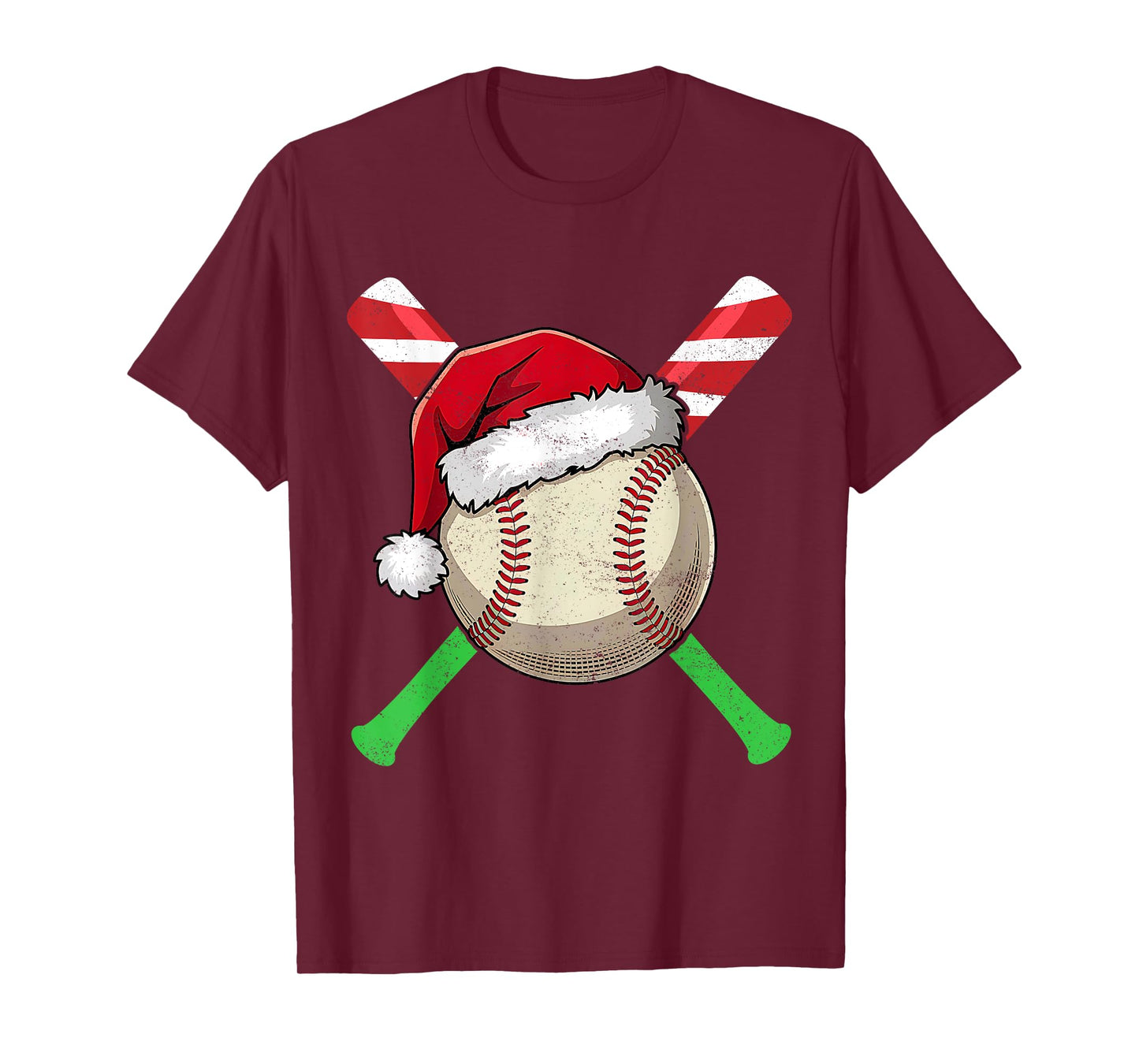 Baseball Christmas Santa Hat Lights Candy Cane Bat Xmas T-Shirt