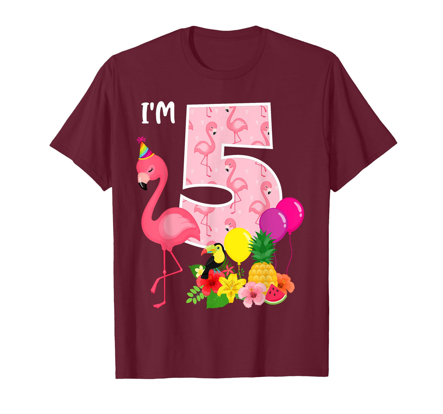Flamingo Birthday I'm 5 Tropical Flamingo Theme 5th Birthday T-Shirt