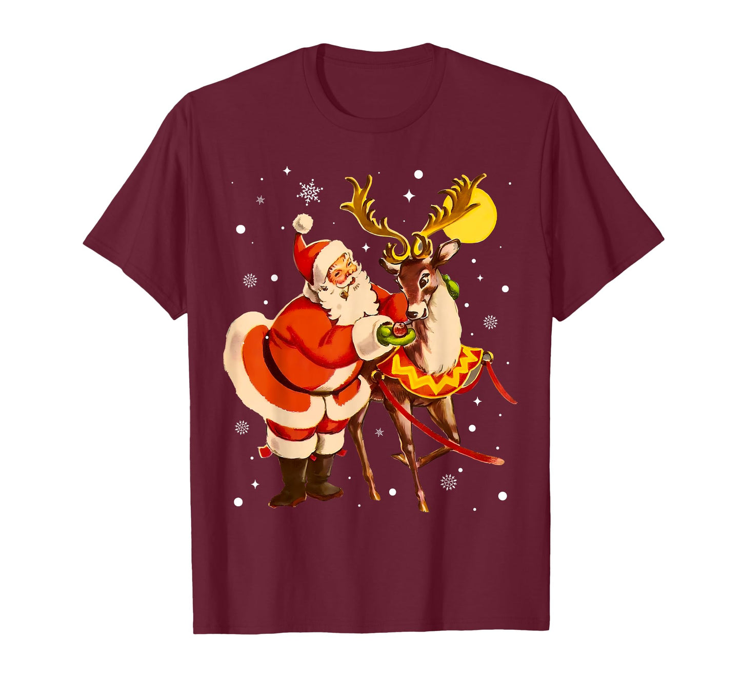 Santa Reindeer Retro 1950s Vintage Christmas Women Men Kids T-Shirt