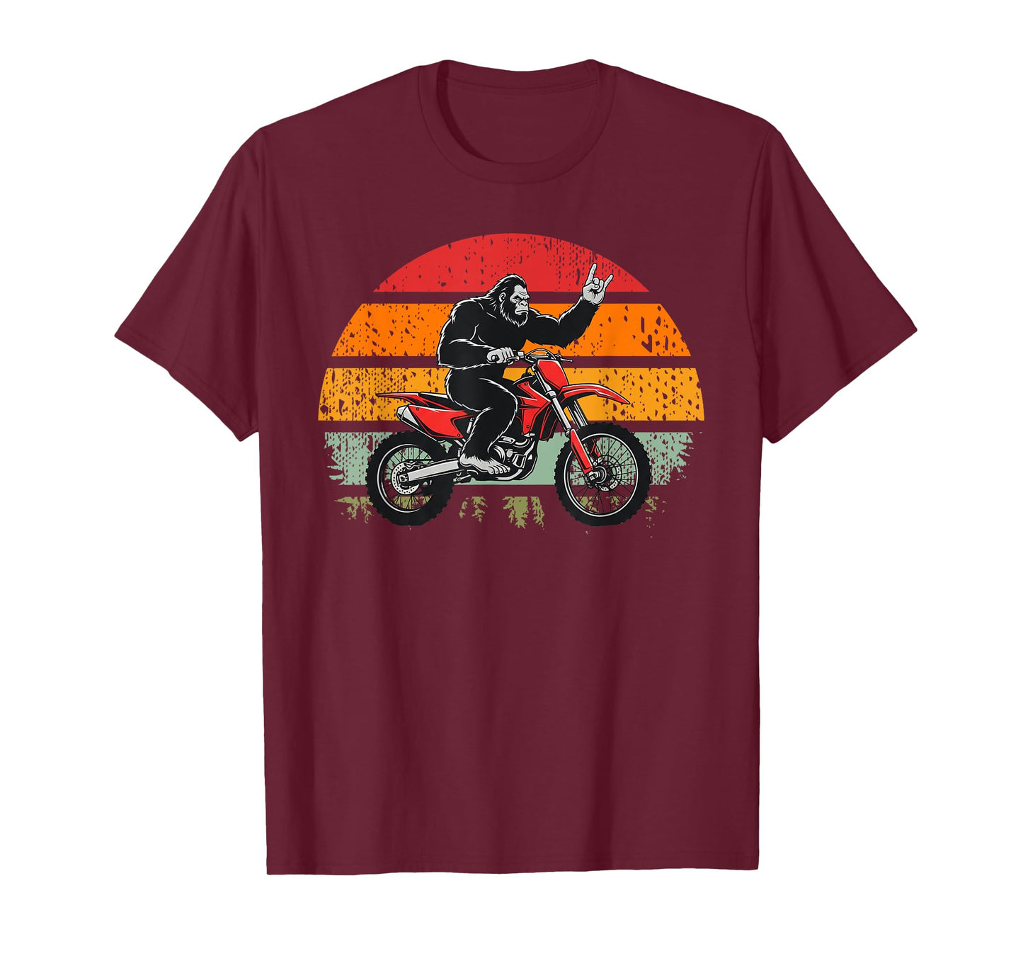 Funny Bigfoot Riding Dirt Bike Sasquatch Motocross Vintage T-Shirt