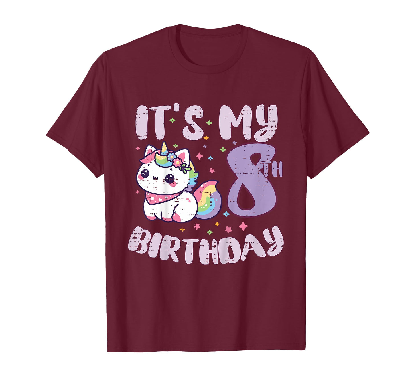 Its My 8th Birthday Unicorn Cat 8 Year Old Bday Girls Kids T-Shirt