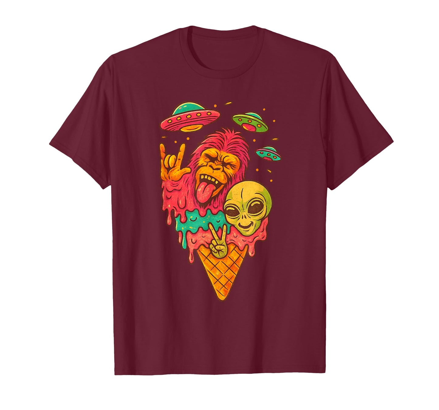 Ice Cream Funny Bigfoot Alien Sasquatch Cryptid T-Shirt