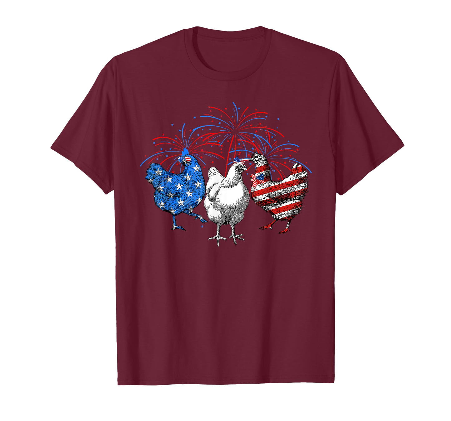 USA Flag Chicken Fireworks Patriotic 4th of July Women Kids Men T-Shirt