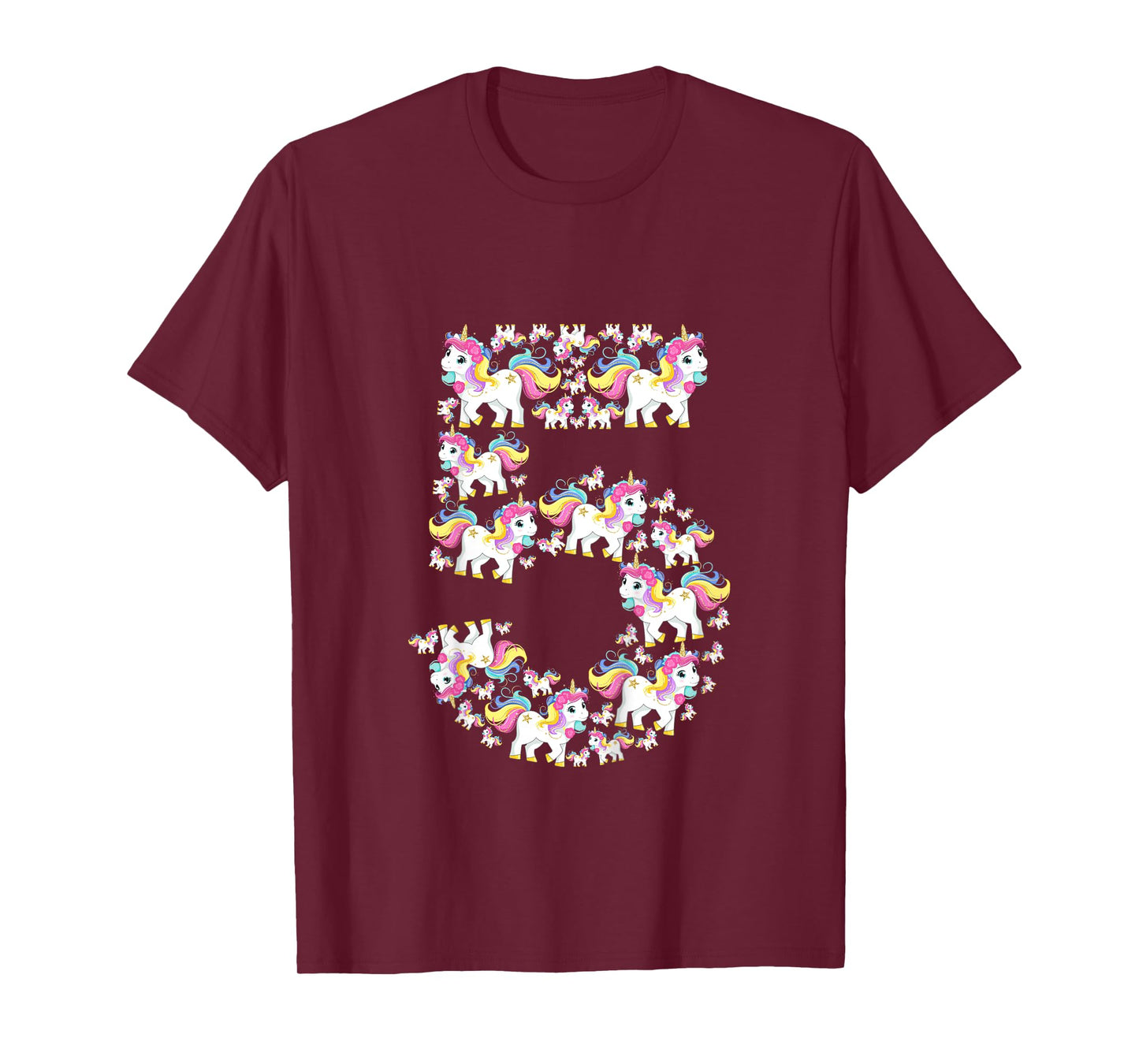 Unicorn 5th Birthday Kids Girls 5 Years Old Fifth Five T-Shirt