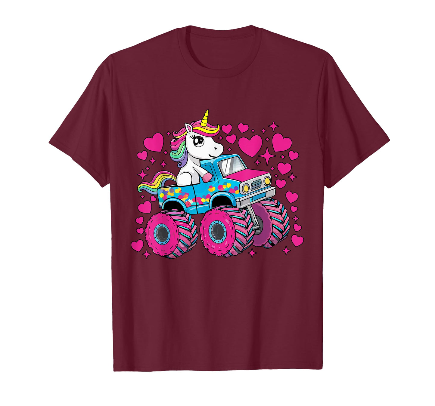 Funny Cute Unicorn Riding A Pink Monster Truck Girls Toddler T-Shirt