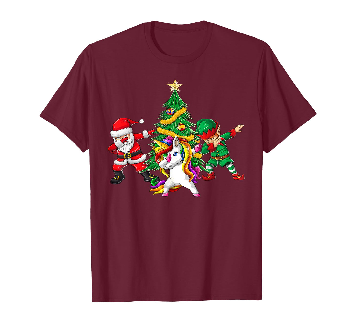 Dabbing Santa Elf Unicorn Christmas Tree Kids Boy Girl Gifts T-Shirt