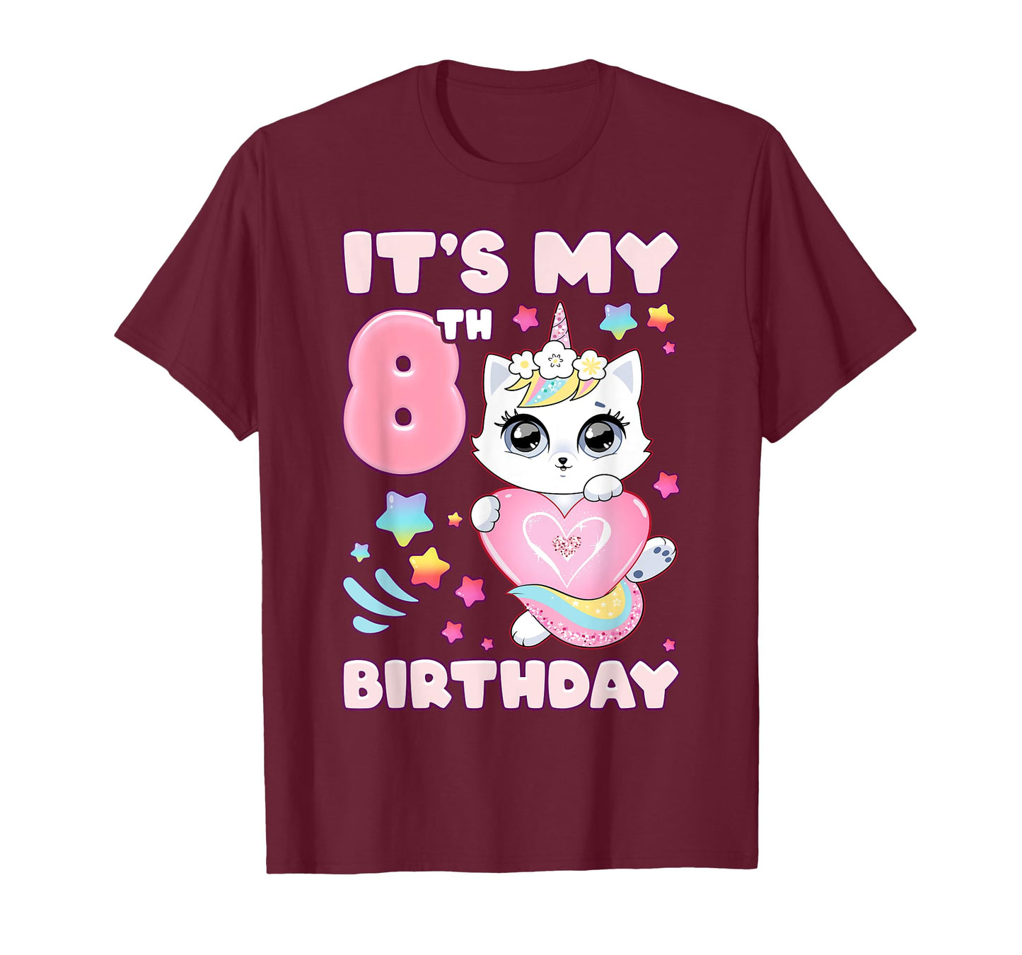 Birthday girl 8 years old cat unicorn 8th birthday T-Shirt