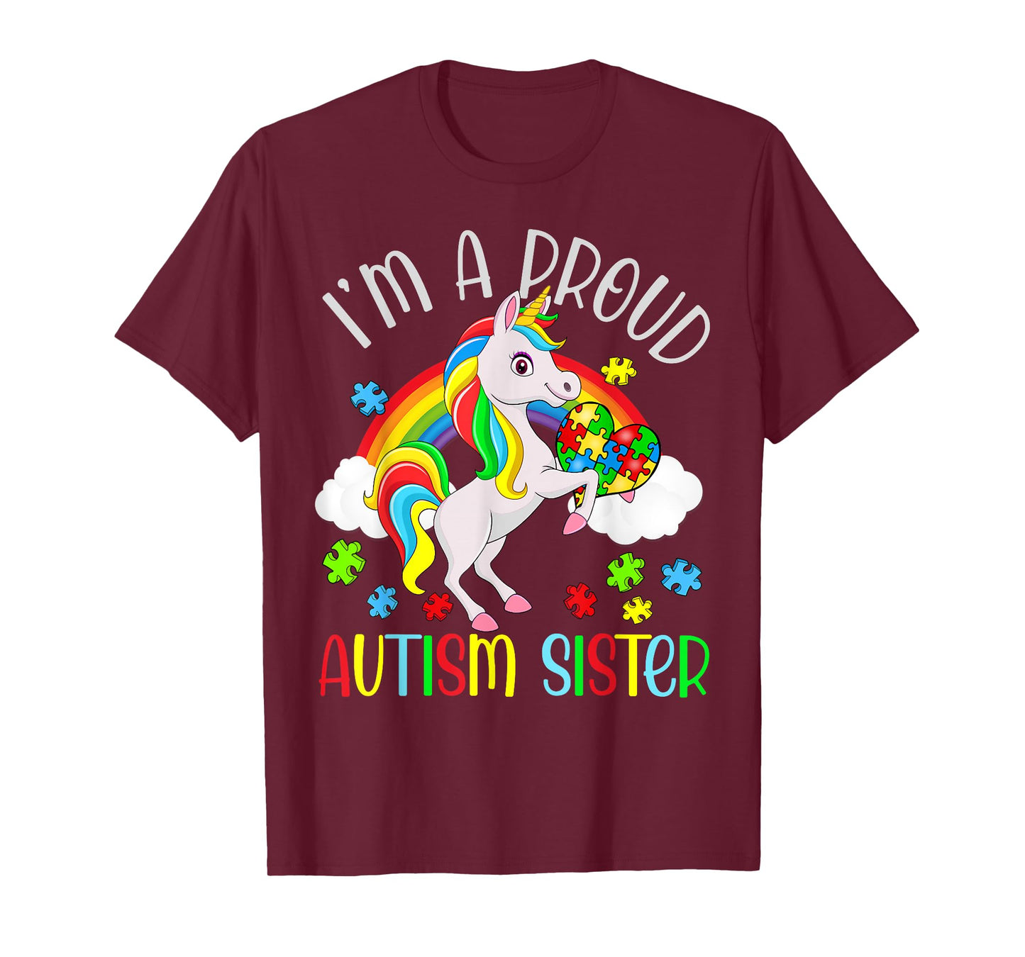 Proud Sister Autism Awareness Cute Unicorn Puzzle Piece T-Shirt