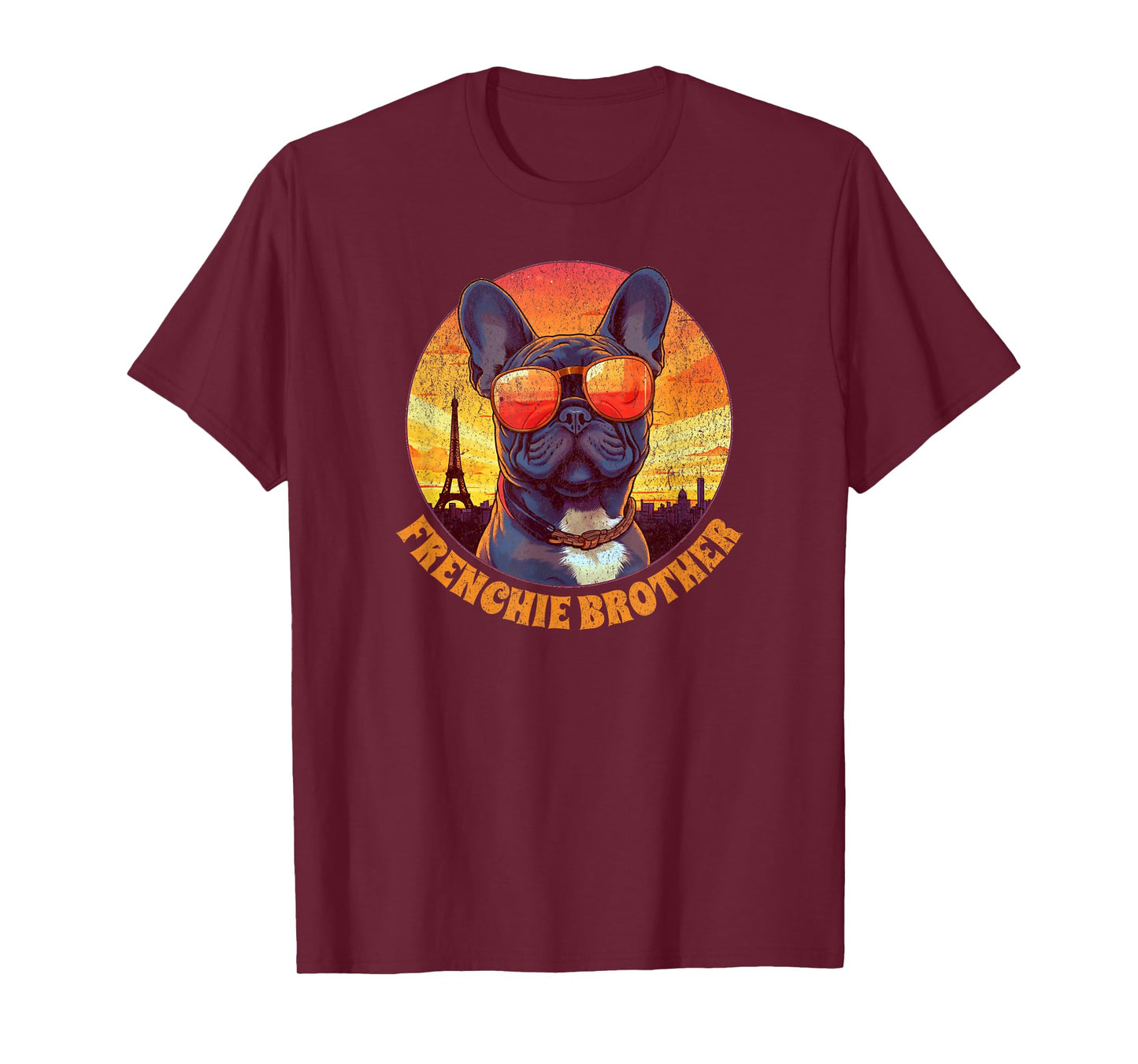 Frenchie Brother French Bulldog in Paris Vintage Sunset Men Kids T-Shirt