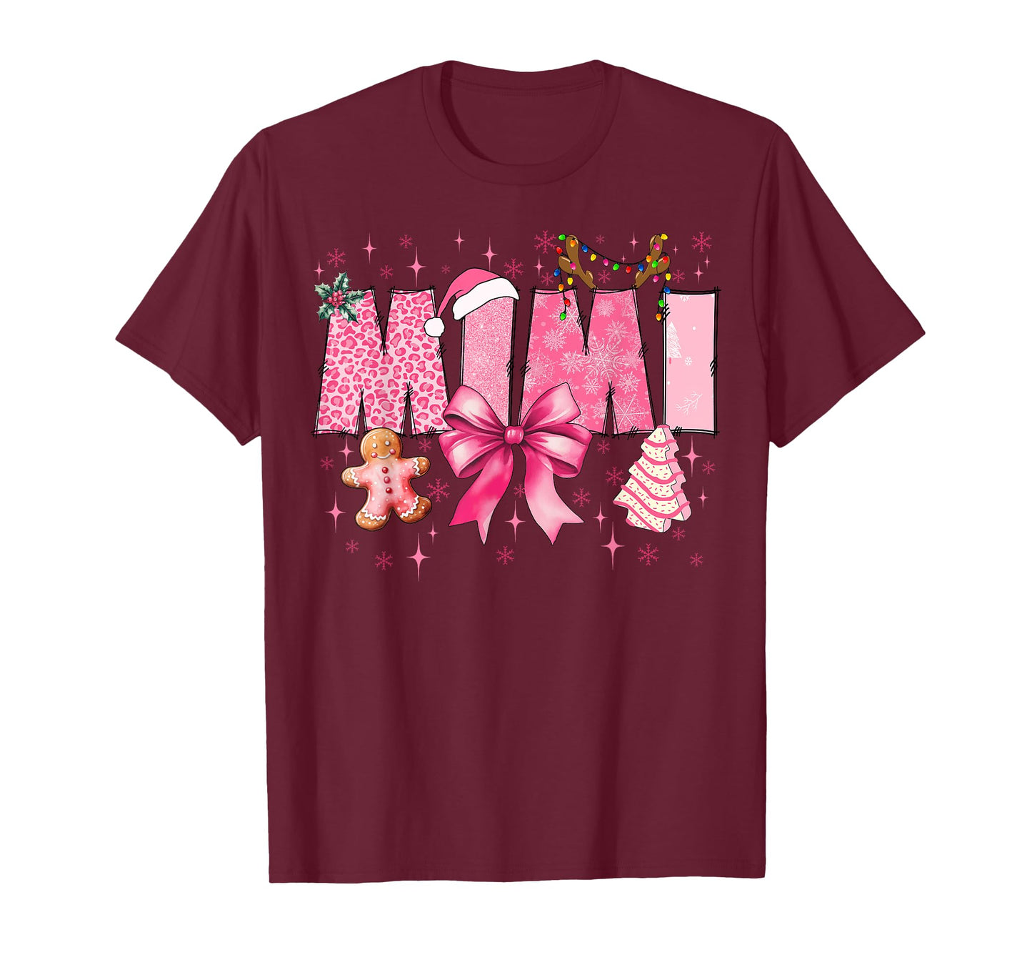 Mimi Cute Pink Coquette Bow Christmas Matching Family Xmas T-Shirt