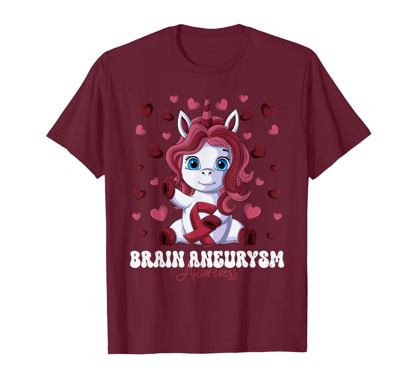 Brain Aneurysm Awareness Month Burgundy Ribbon Unicorn T-Shirt