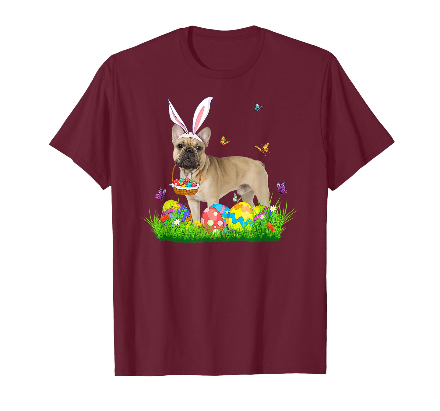 Bunny French Bulldog With Egg Basket Easter Hunting Egg Men Women T-Shirt