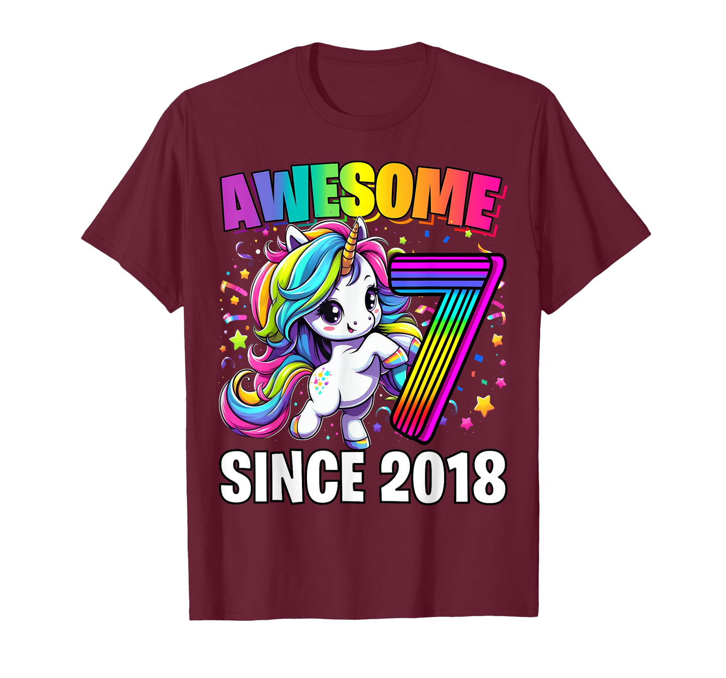 Unicorn 7th Birthday 7 Year Old Unicorn Party Girls Outfit T-Shirt