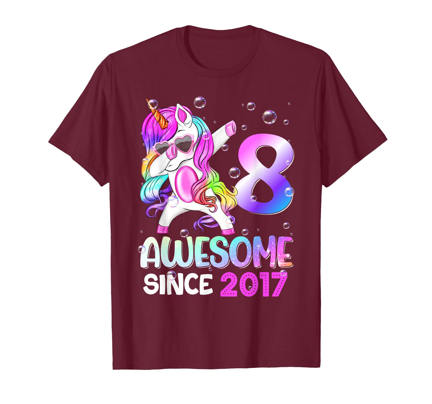 Awesome Since 2017 Dabbing Unicorn 8th Birthday T-Shirt
