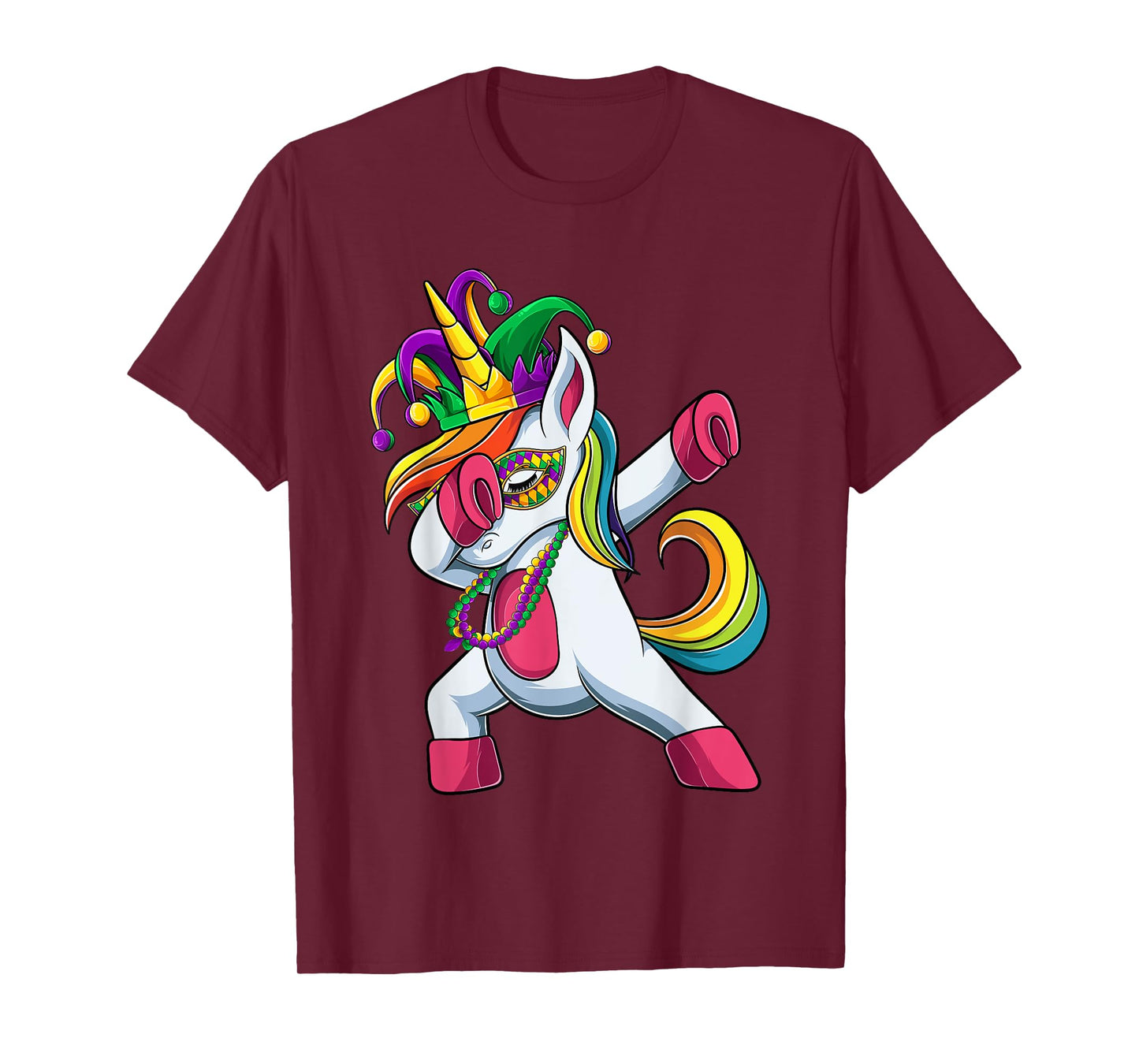 Dabbing Unicorn Jester Mardi Gras Shirt, Kids Girls T-Shirt