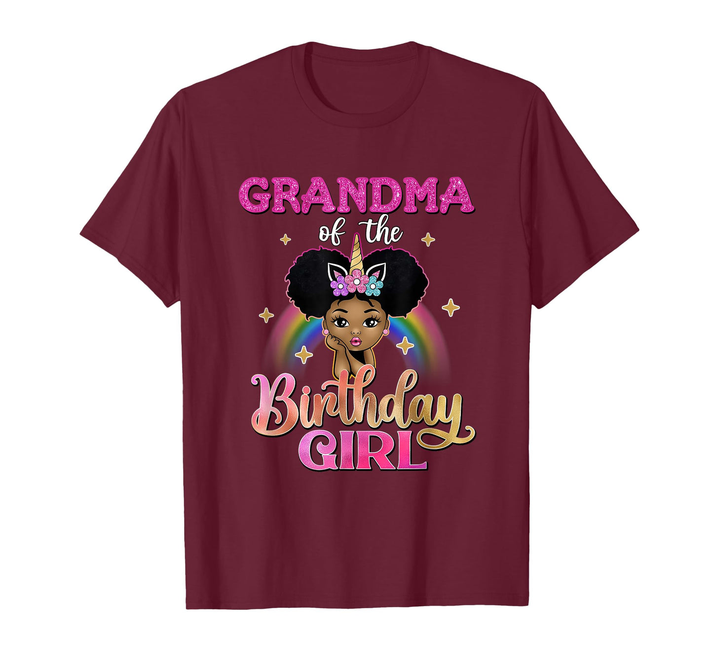 Grandma of The Birthday Girl Princess Afro Melanin Unicorn T-Shirt