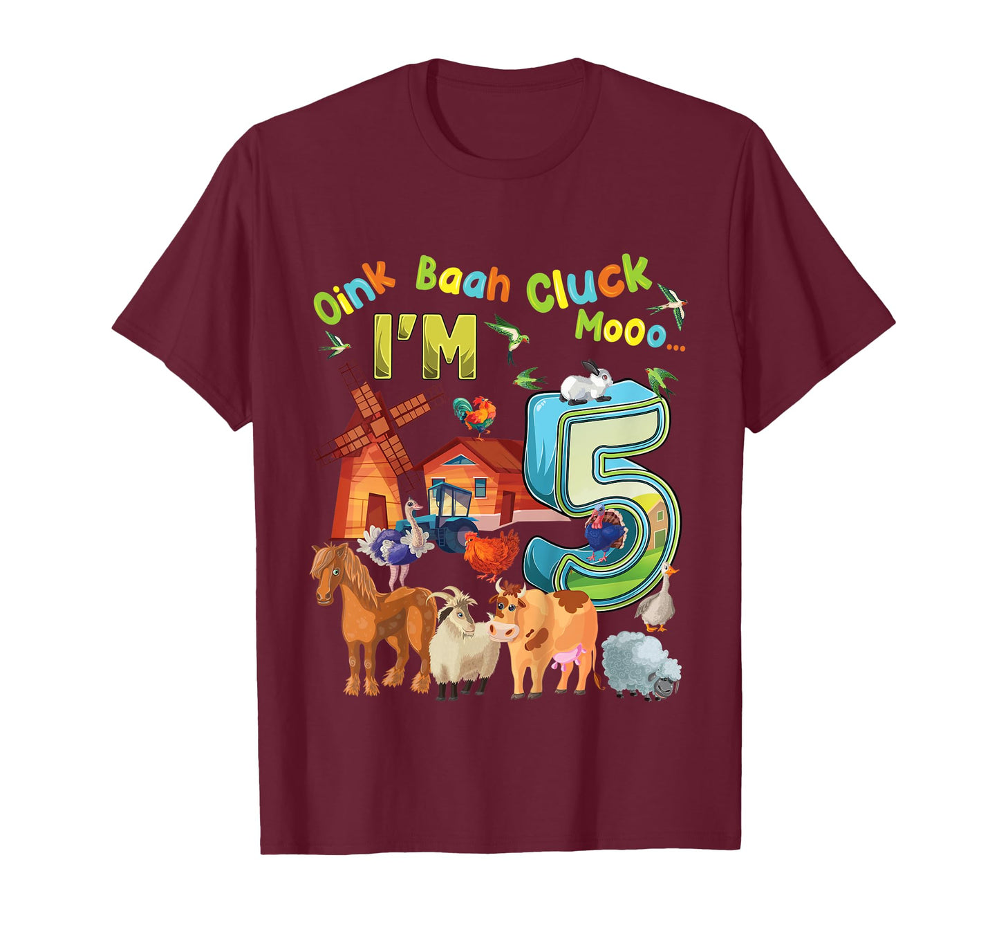 Kids Barnyard 5th Birthday Farm Animals 5 Years Old Farming T-Shirt