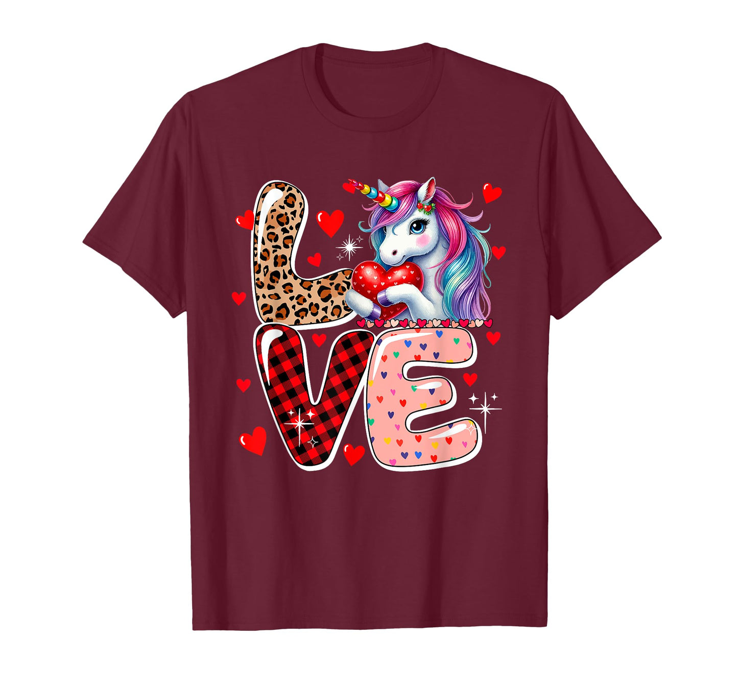 LOVE Unicorn Leopard Cute Hearts Valentine's Day Kid Toddler T-Shirt