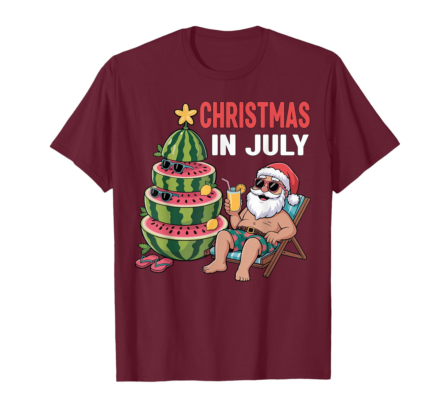 Christmas In July Santa Beach Watermelon Kids Toddler Youth T-Shirt