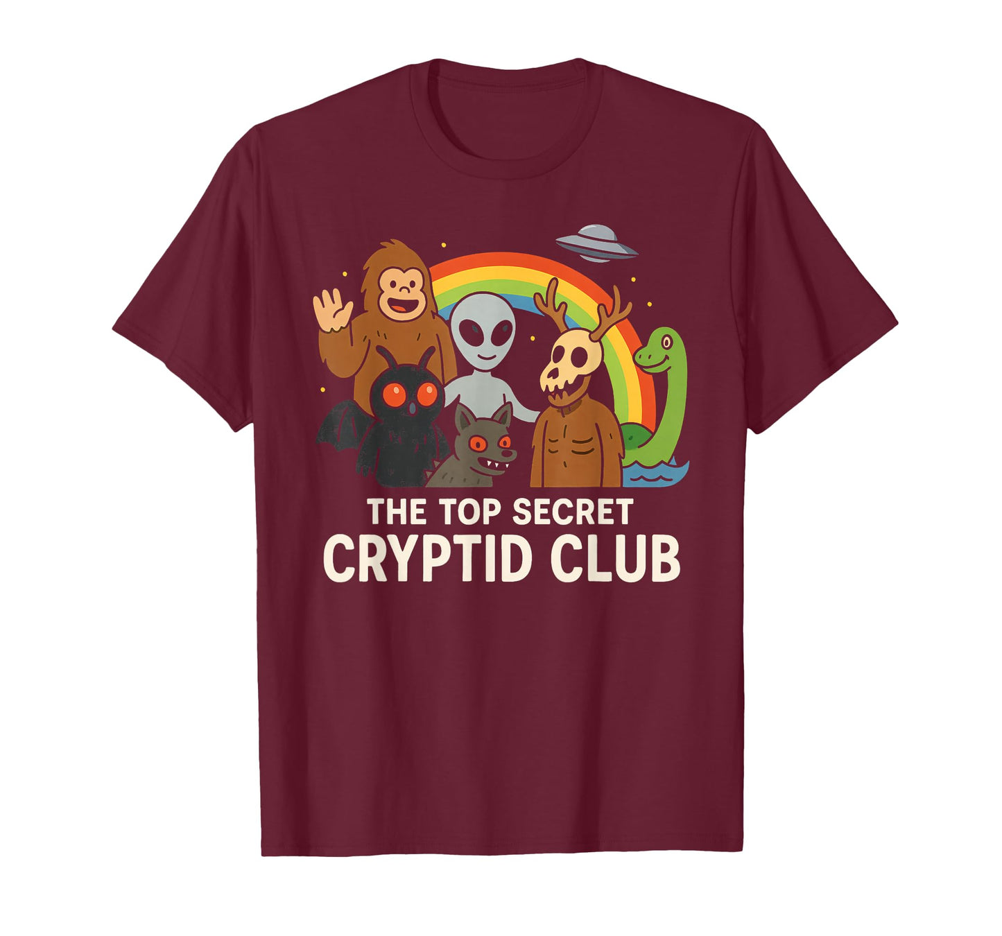 Top Secret Cryptid Club With Mothman Wendigo Nessie Bigfoot T-Shirt