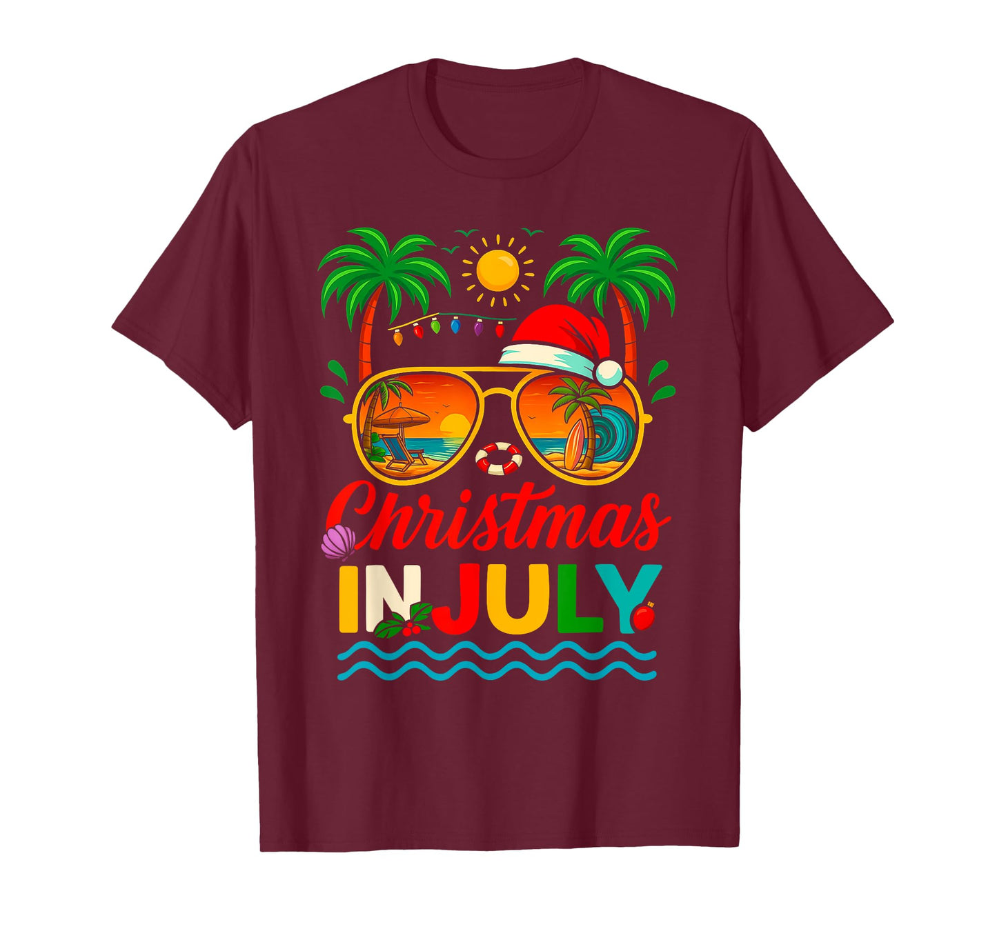 Santa Claus Sunglasses Beach Christmas in July Men Women Kid T-Shirt