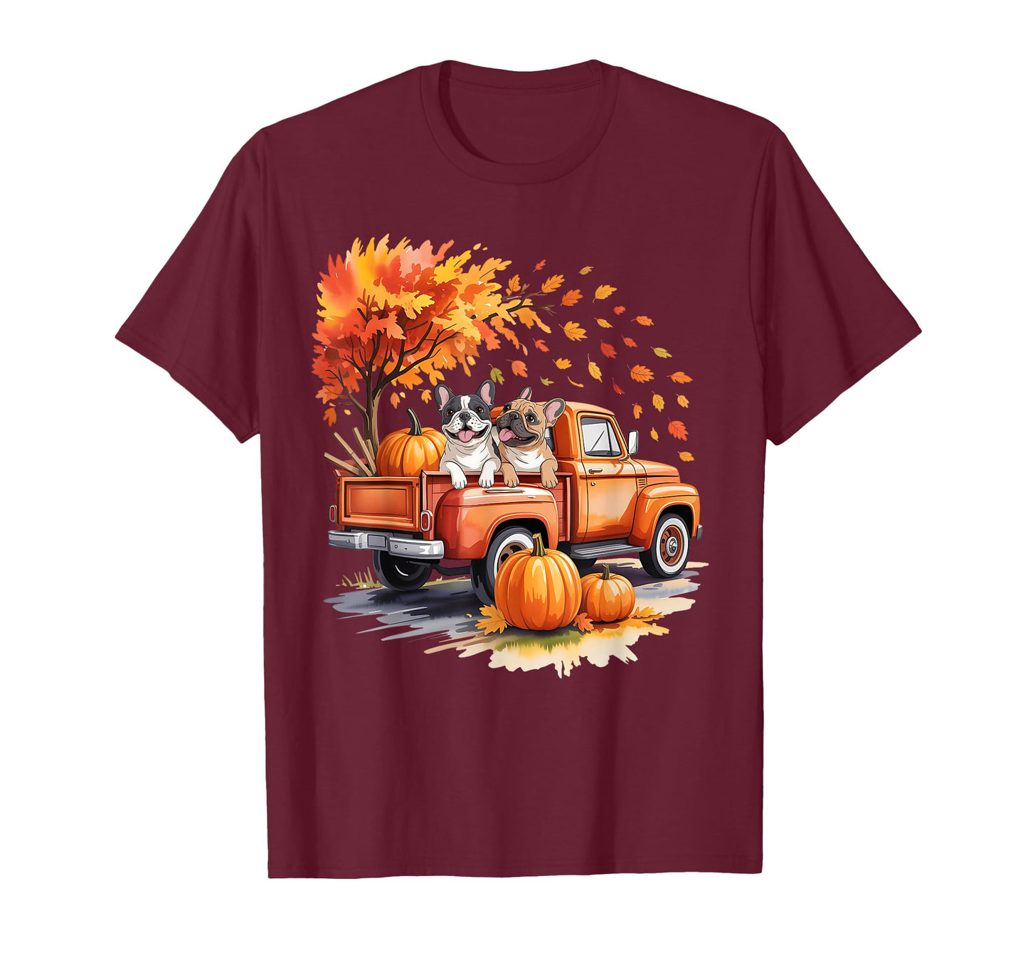 French Bulldog Truck Pumpkin Autumn Fall Leaves Thanksgiving T-Shirt
