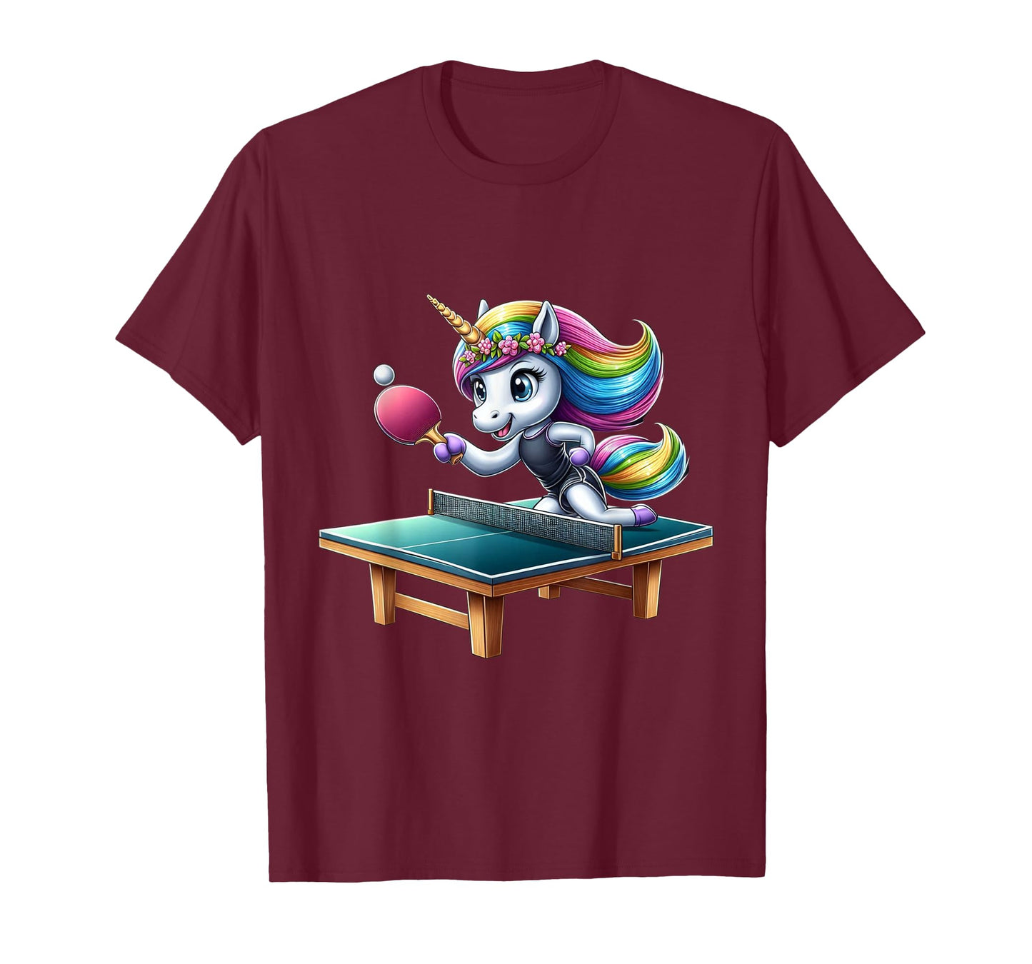 Unicorn Table Tennis Ping Pong Boys Girls Women Kids Teens T-Shirt