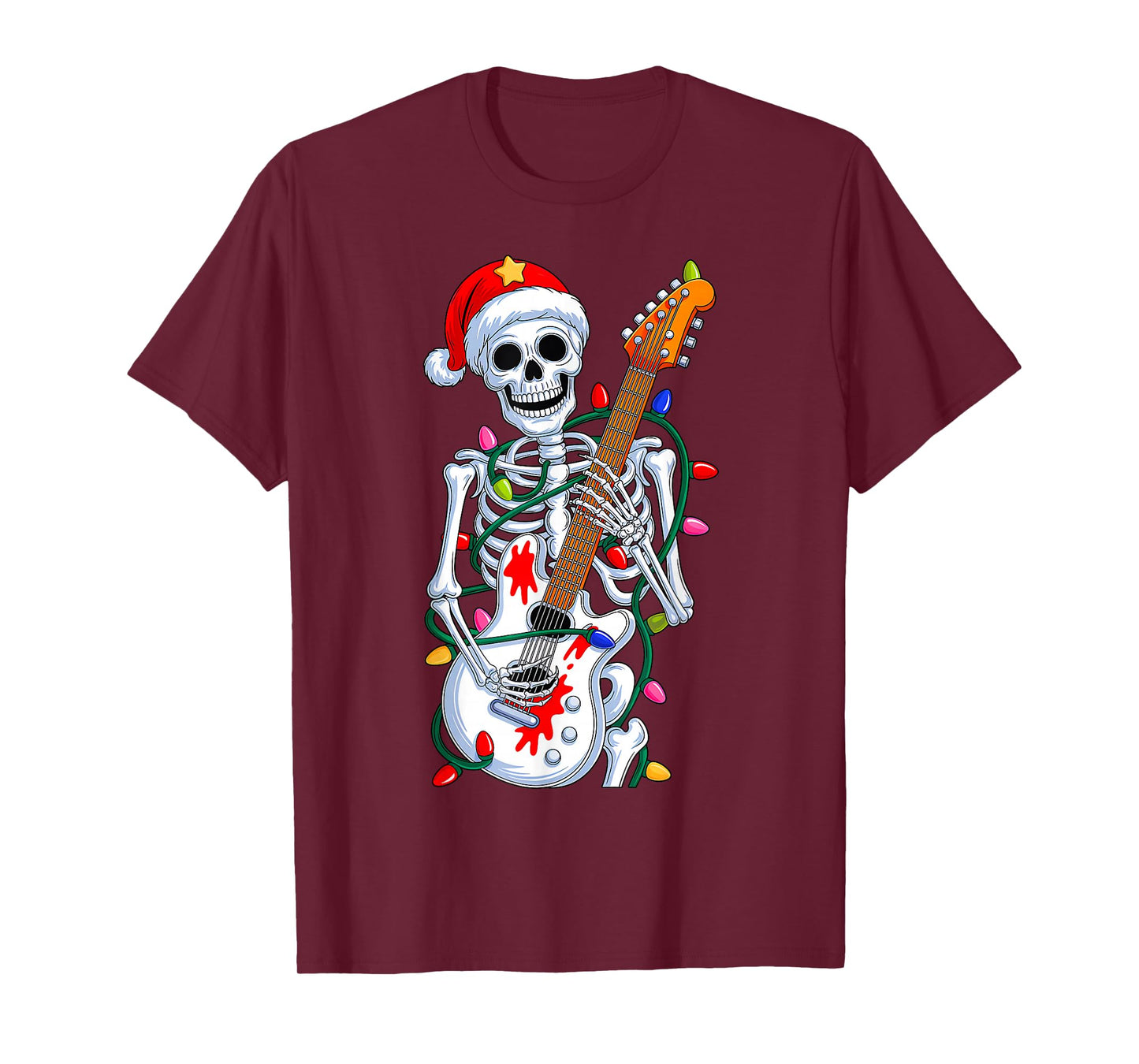 Christmas Rocker Skeleton Santa Rock Hand Xmas Men Boys Kids T-Shirt
