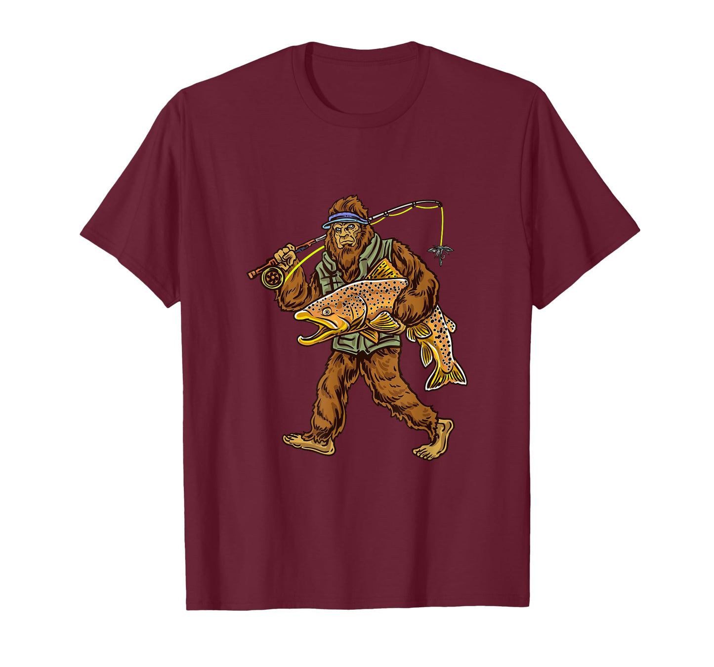 Brown Trout River Fishing Bigfoot Hunting Fishermen T-Shirt