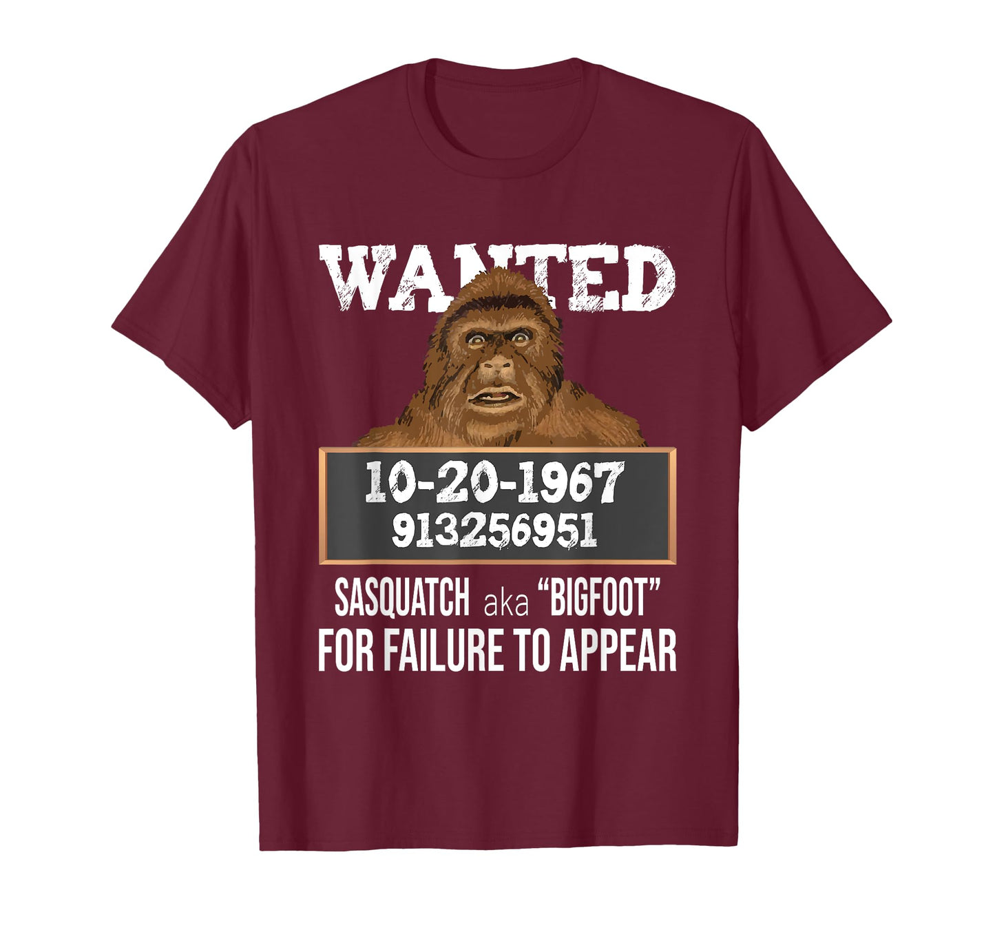 Nerdy Sasquatch Gifts Wanted Sasquatch aka Bigfoot - Funny Sasquatch T-Shirt, Black, Small