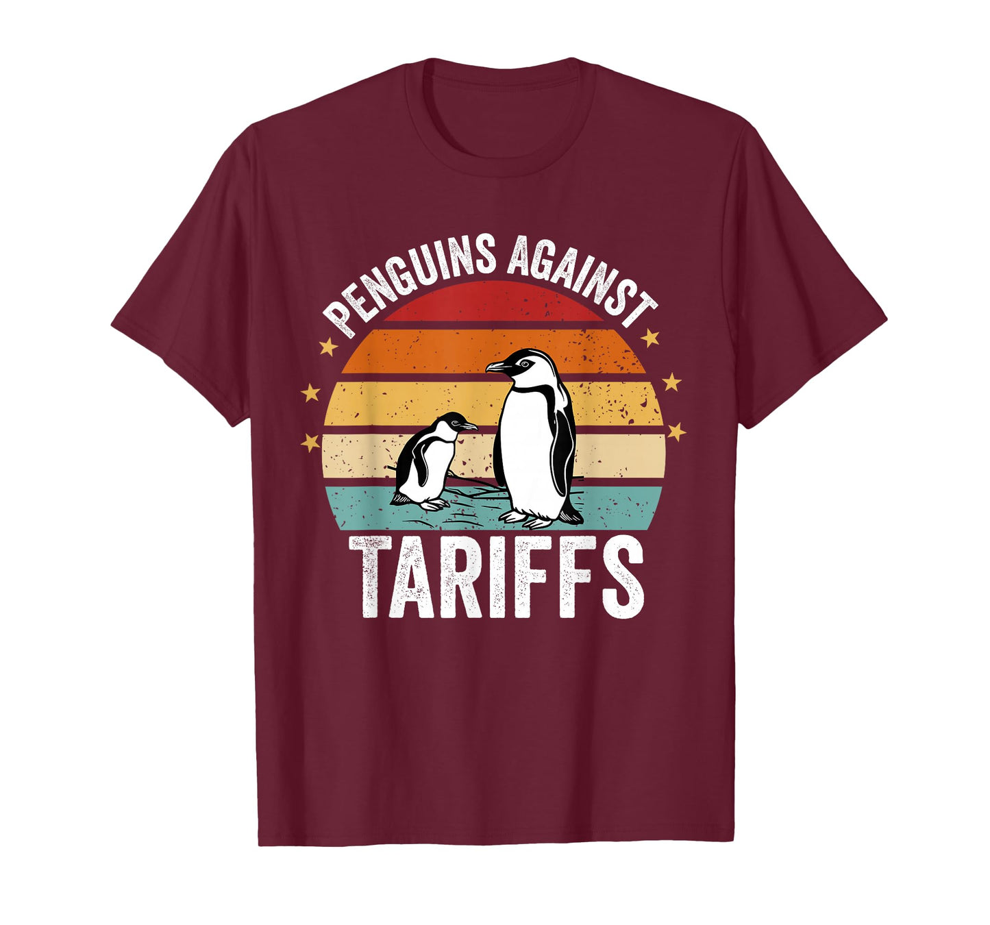 Retro Penguins Against Tariffs Anti Tariffs Funny Penguins T-Shirt