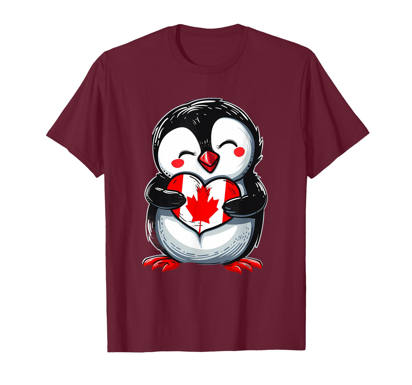 Canadian Pride Heart Penguin Canada Maple Leaf Canada Flag T-Shirt