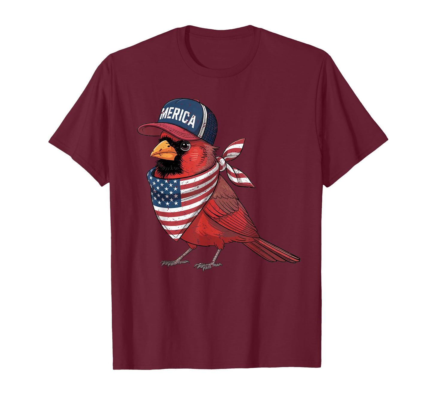 Cardinal Bird 4th of July US American Flag Patriotic T-Shirt