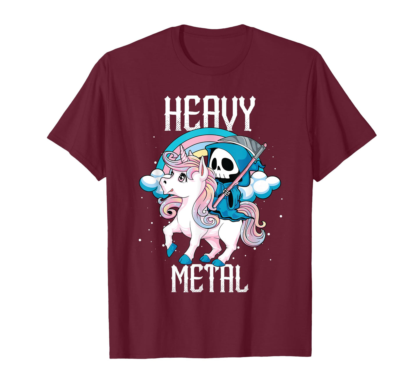 Kawaii Pastel Heavy Metal Rock Rainbow Grim Reaper Unicorn T-Shirt