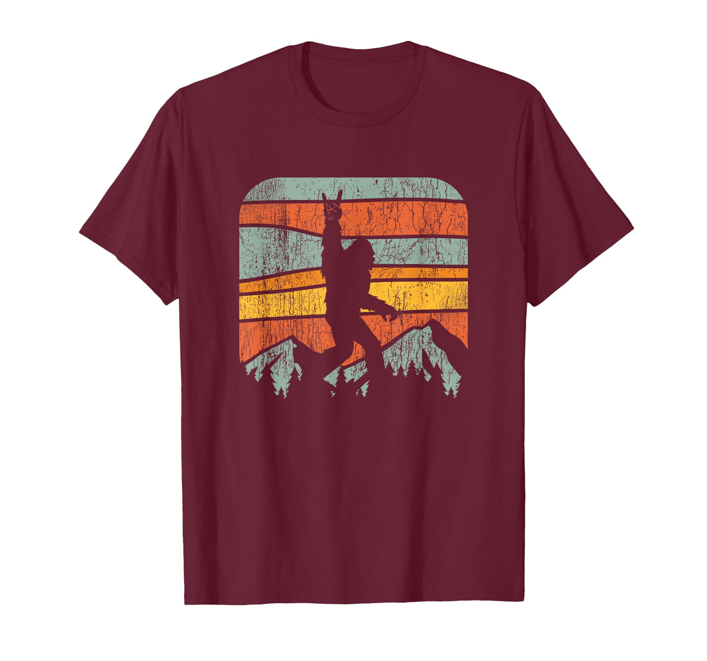 Bigfoot Rock and Roll Retro Mountain Sunset Sasquatch Gift T-Shirt