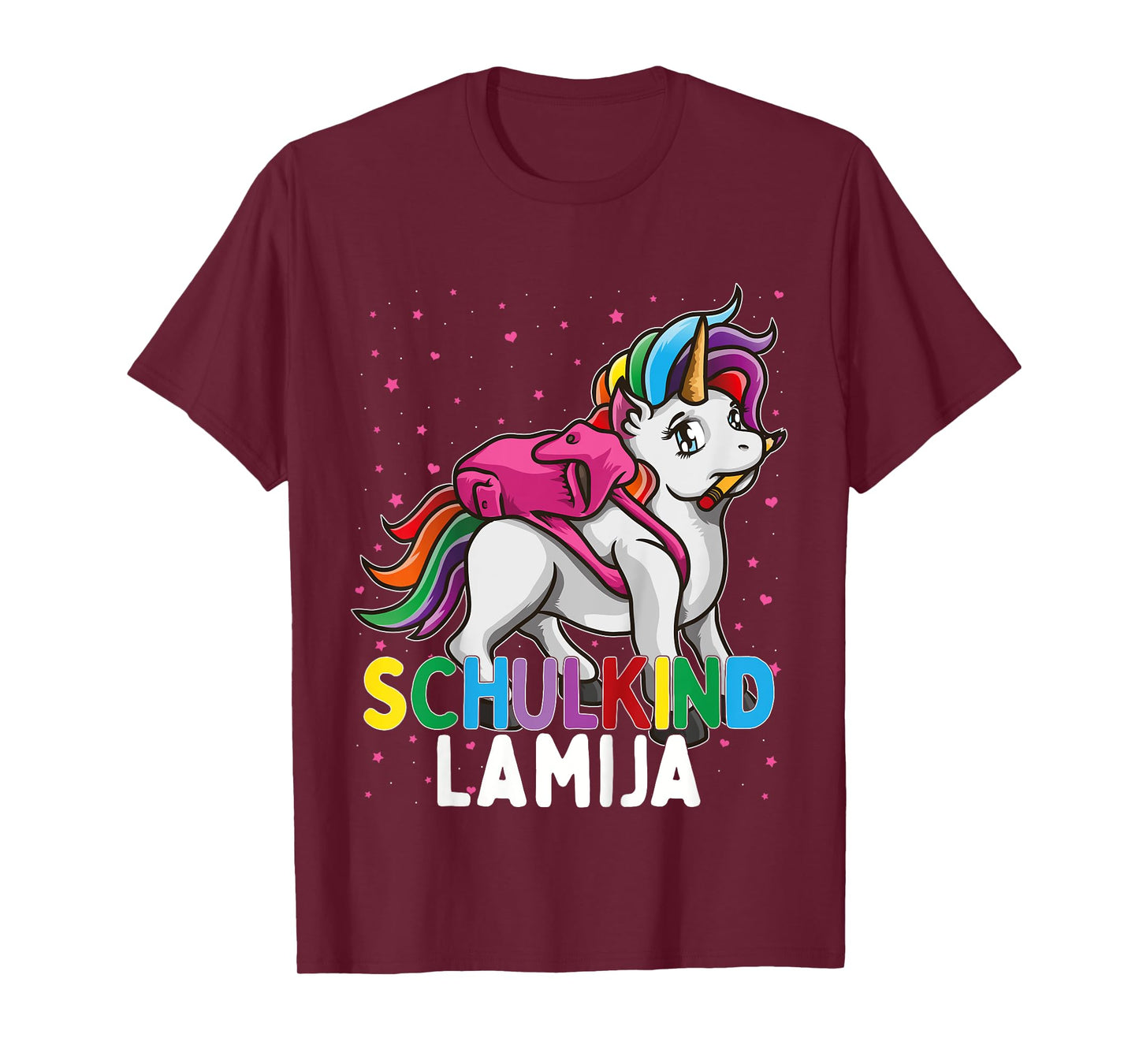 Kids School Child Unicorn Lamija First Name Girls T-Shirt