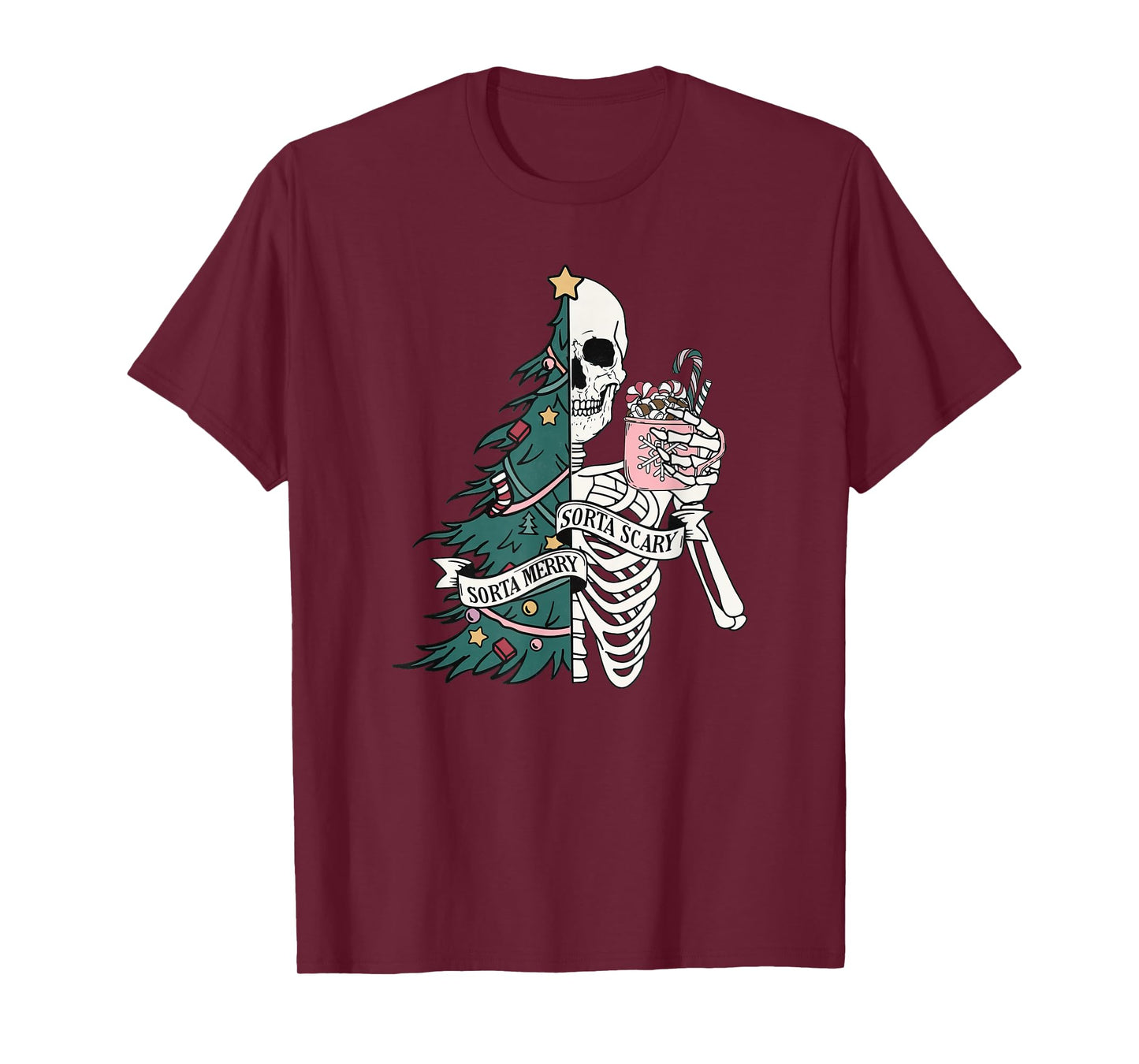 Funny Christmas Sorta Merry Sorta Scary Skeleton Xmas Tree T-Shirt