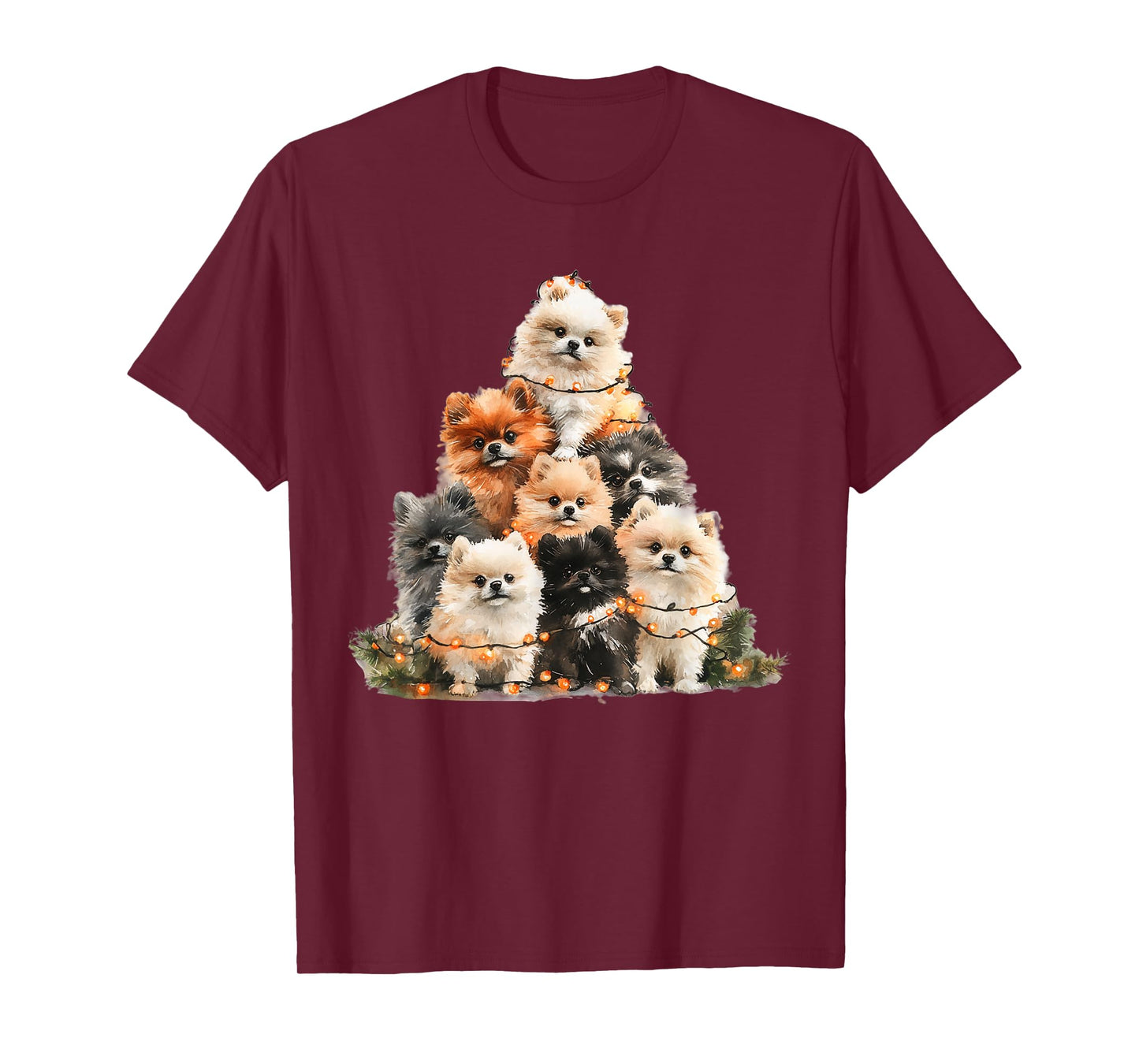 Pomeranian Christmas Tree Light Pajama Dog Lover Xmas T-Shirt for Men Women