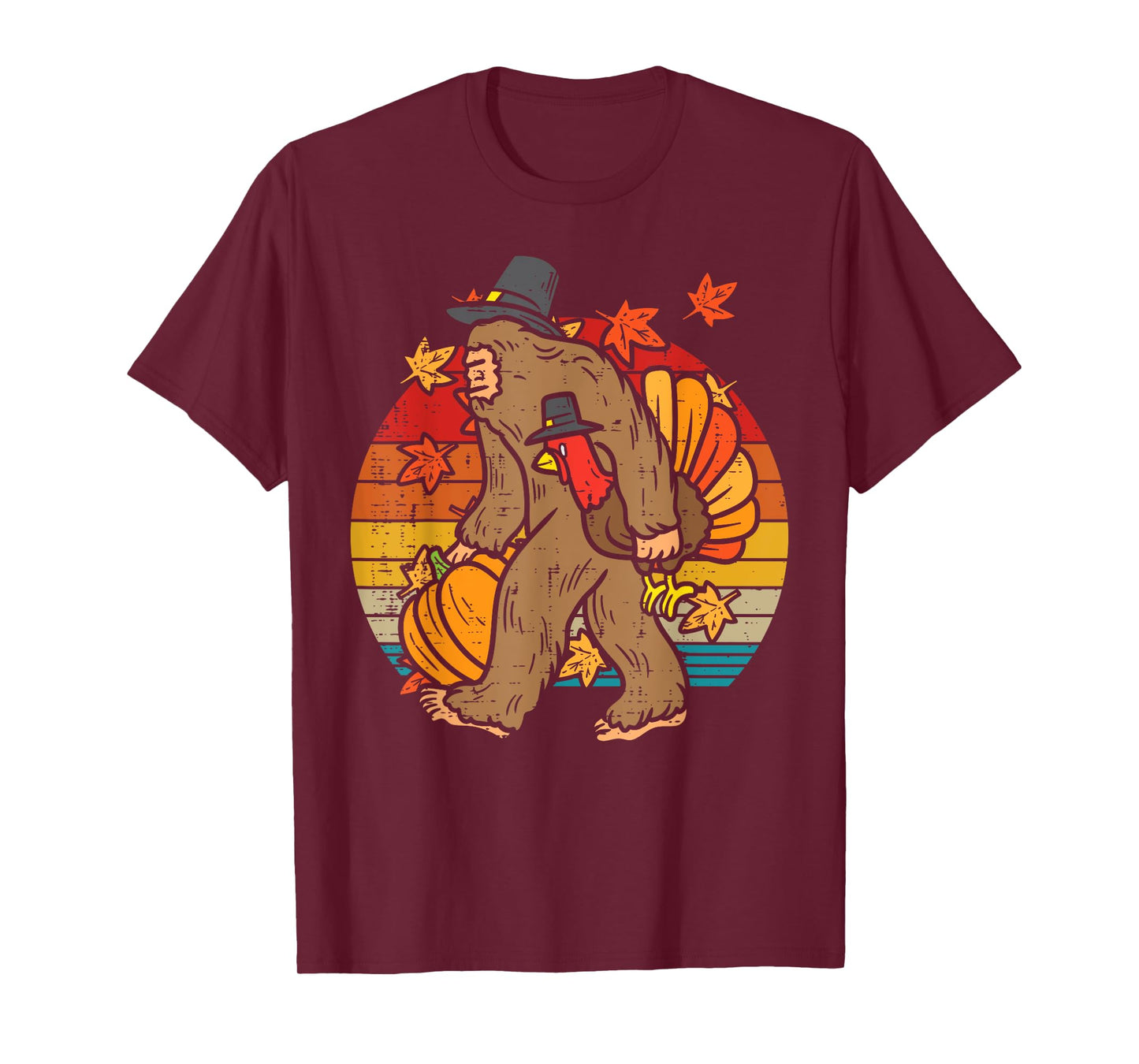 Pilgrim Bigfoot Turkey Retro Thanksgiving Sasquatch Men T-Shirt