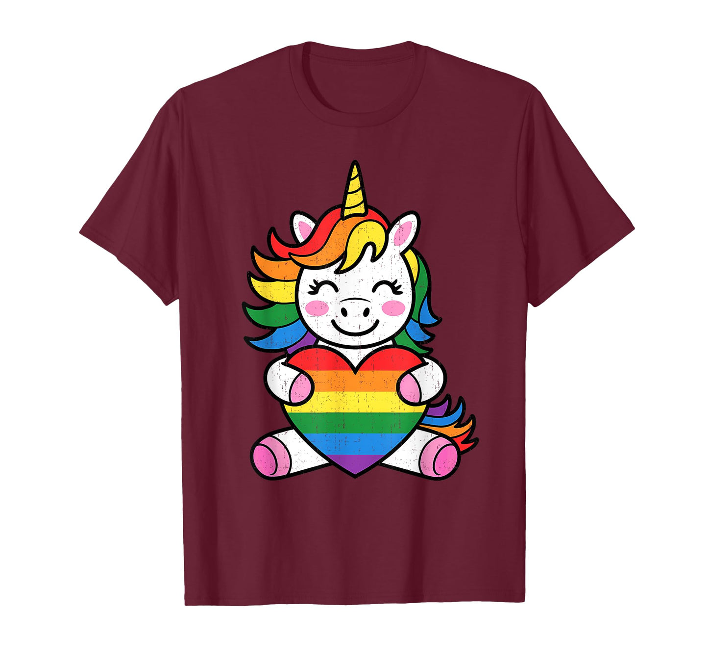 Cute LGBTQ Rainbow Unicorn Holding Heart For Kids T-Shirt