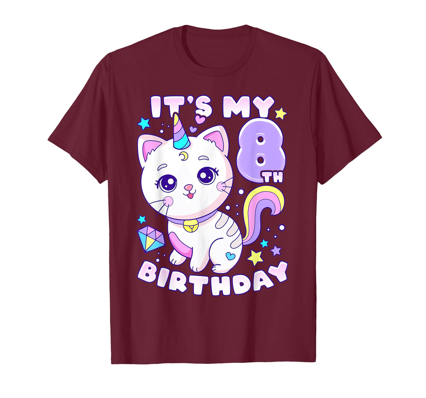 Birthday girl 8 years old, cat, unicorn, 8th birthday T-Shirt