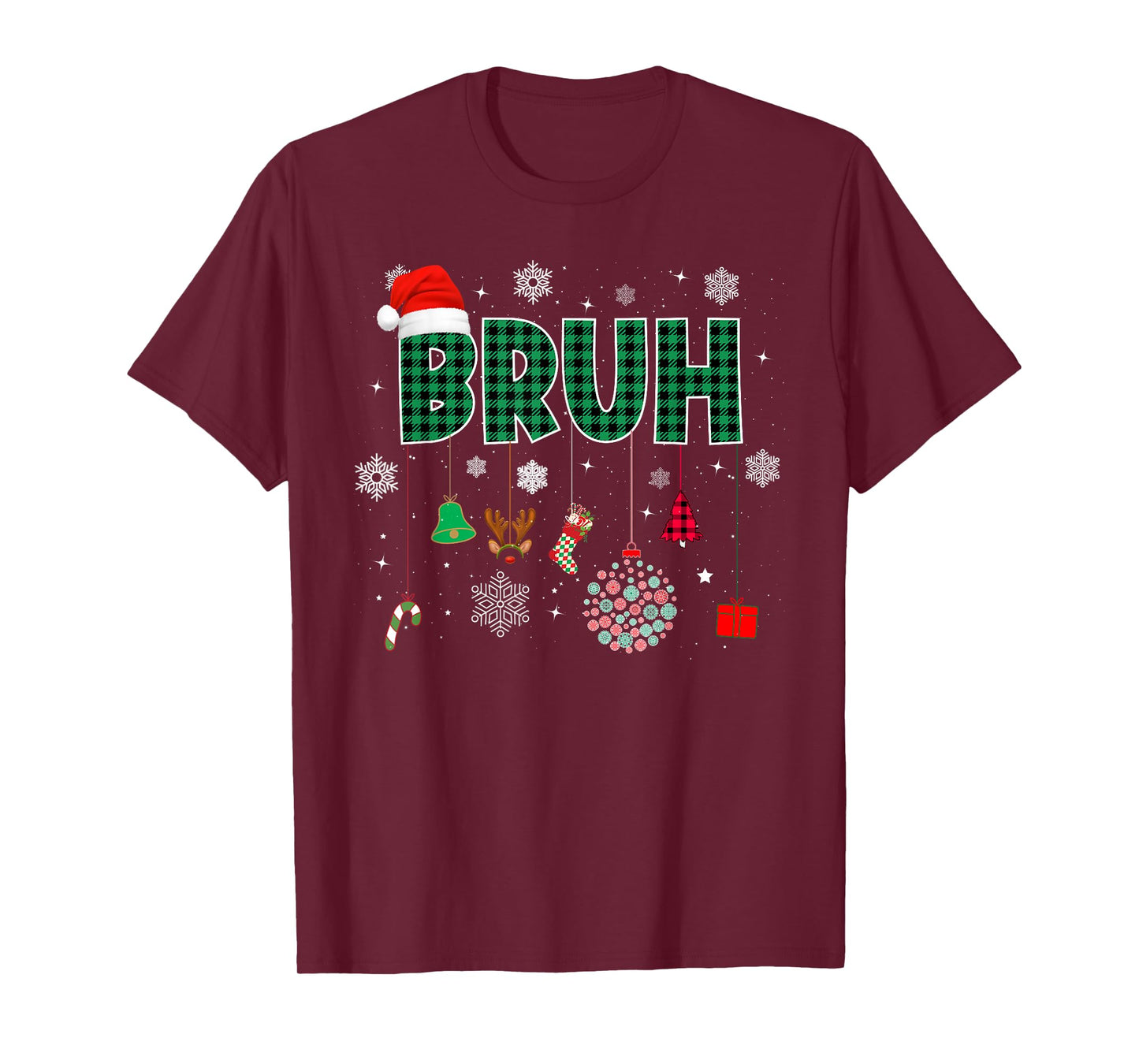 Bruh Christmas Green Plaid Boys Kids Girls Xmas Pajamas T-Shirt