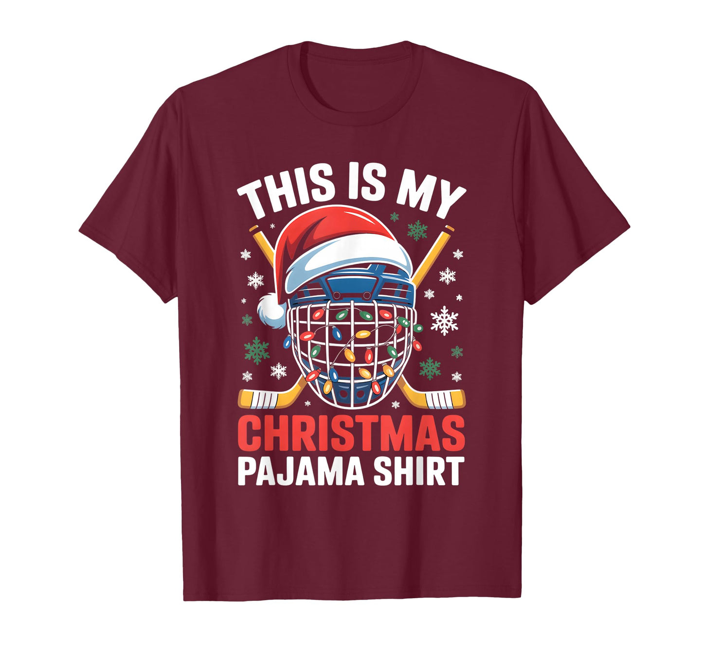 My Christmas Hockey Pajama Shirt Helmet Santa Xmas Men Boys T-Shirt