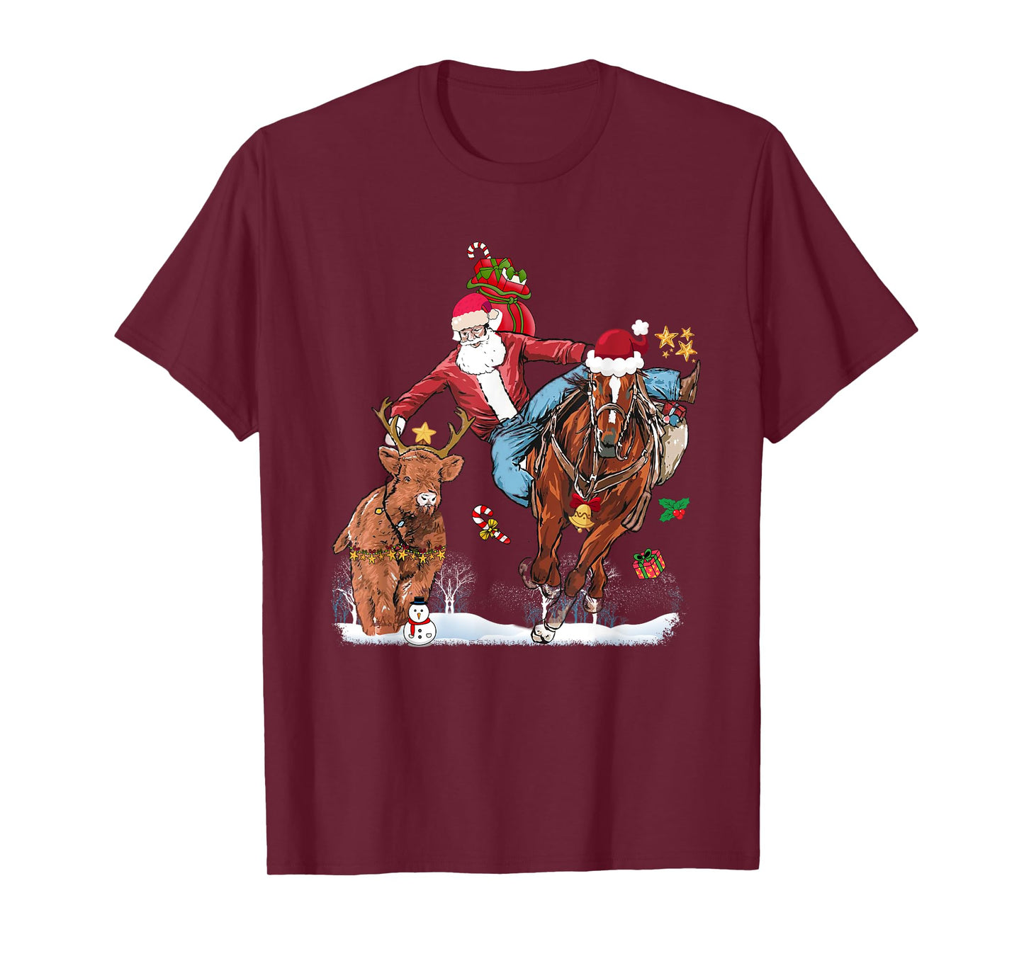 Cowboy Santa Bulldogging Western Cowboy Xmas Funny Christmas T-Shirt
