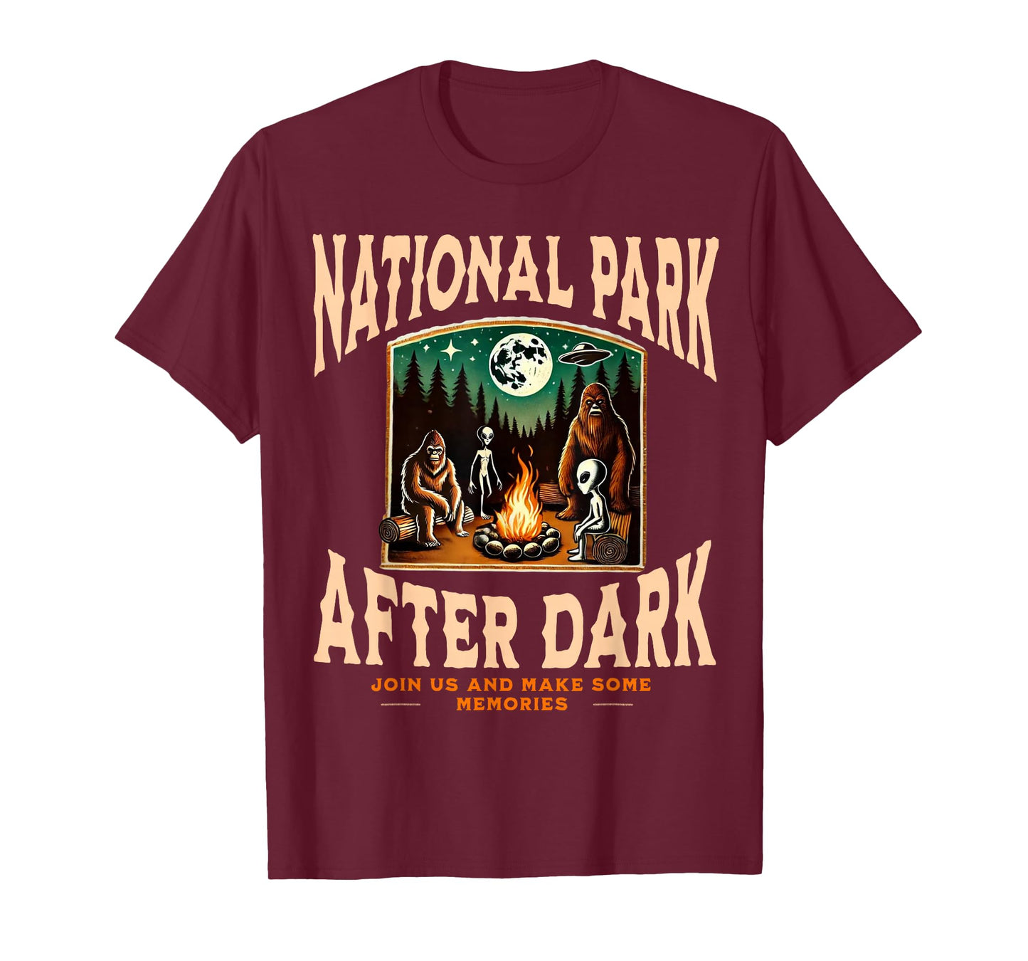 Funny National Park After Dark Alien Bigfoot Campfire T-Shirt
