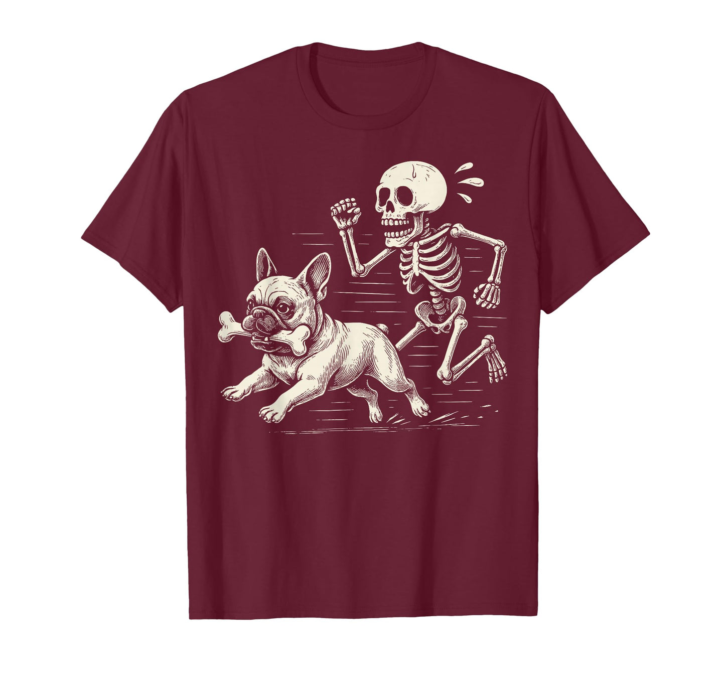 Funny Halloween French Bulldog and Skeleton T-Shirt